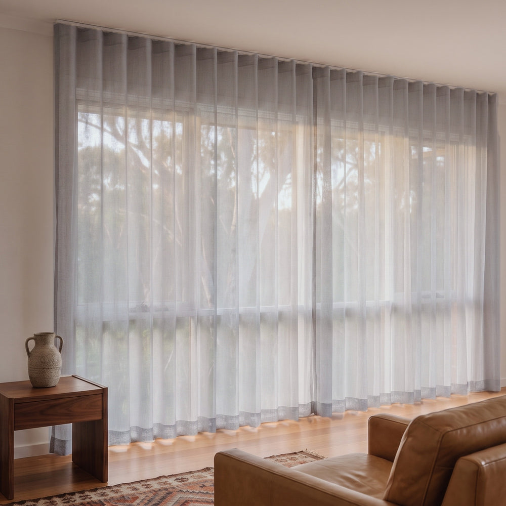 Allusion Sheer Curtain in Blossom, S-fold on a ceiling track
