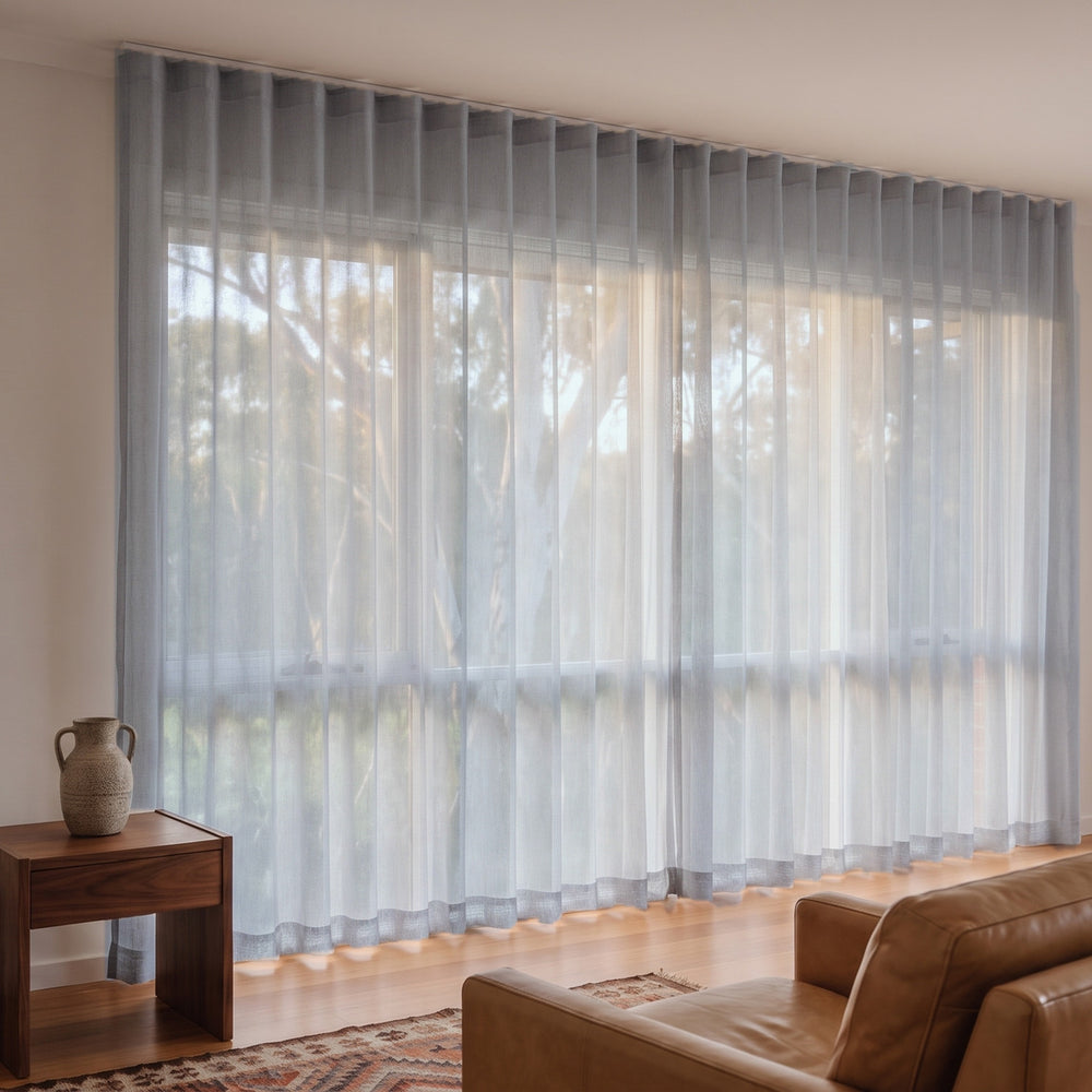 Allusion Sheer Curtain in Feather, S-fold on a ceiling track