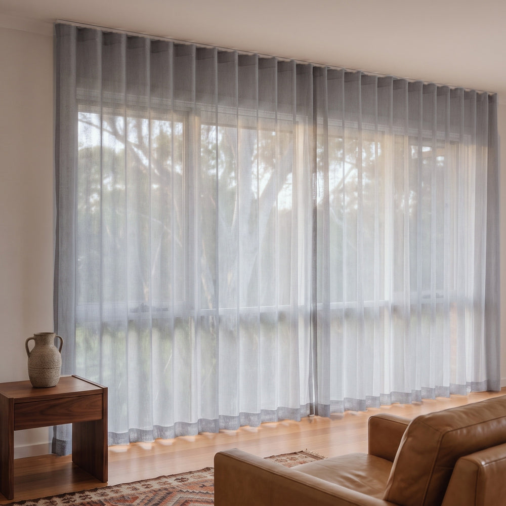 Allusion Sheer Curtain in Gargoyle, S-fold on a ceiling track