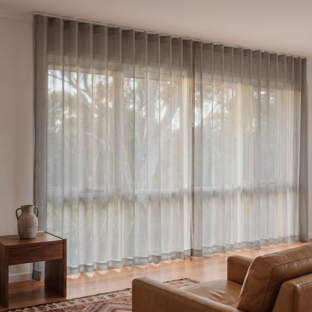 Allusion Sheer Curtain in Linen, S-fold on a ceiling track