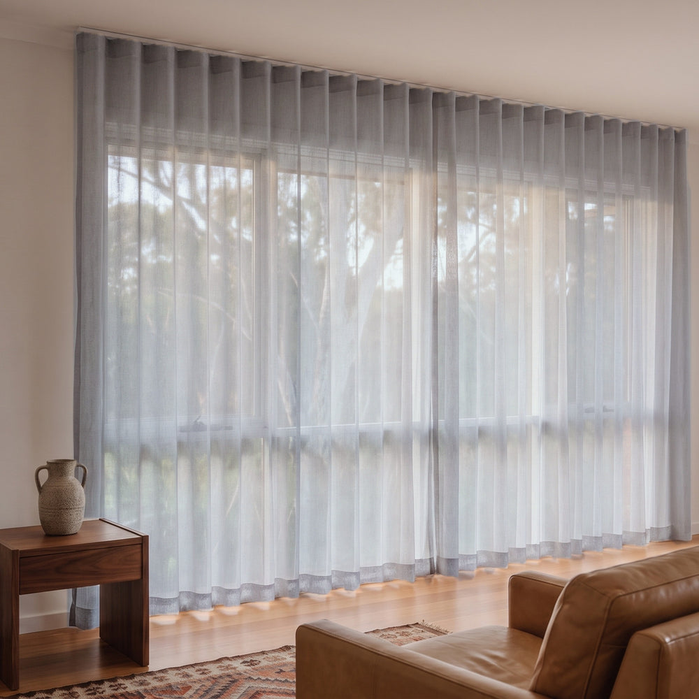 Allusion Sheer Curtain in Nougat, S-fold on a ceiling track