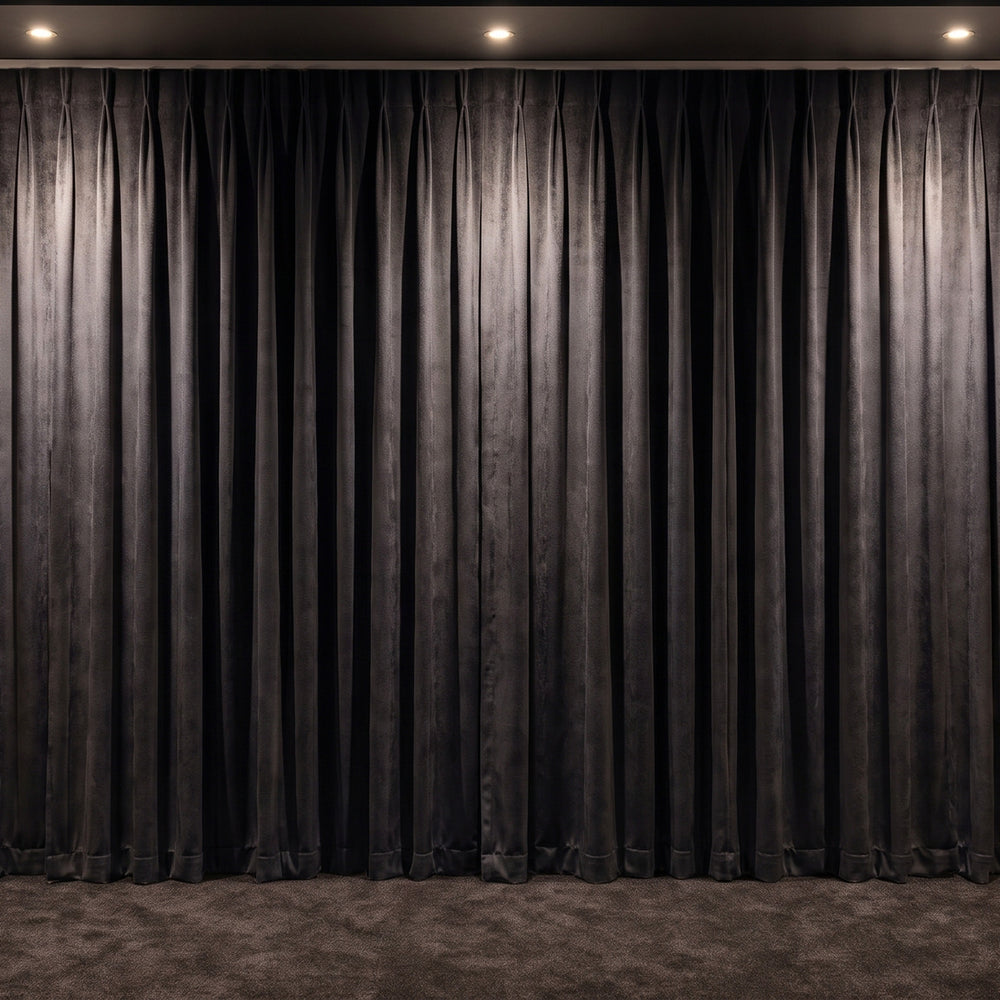 Amsterdam Curtain in Coal, twin pleat on a ceiling track