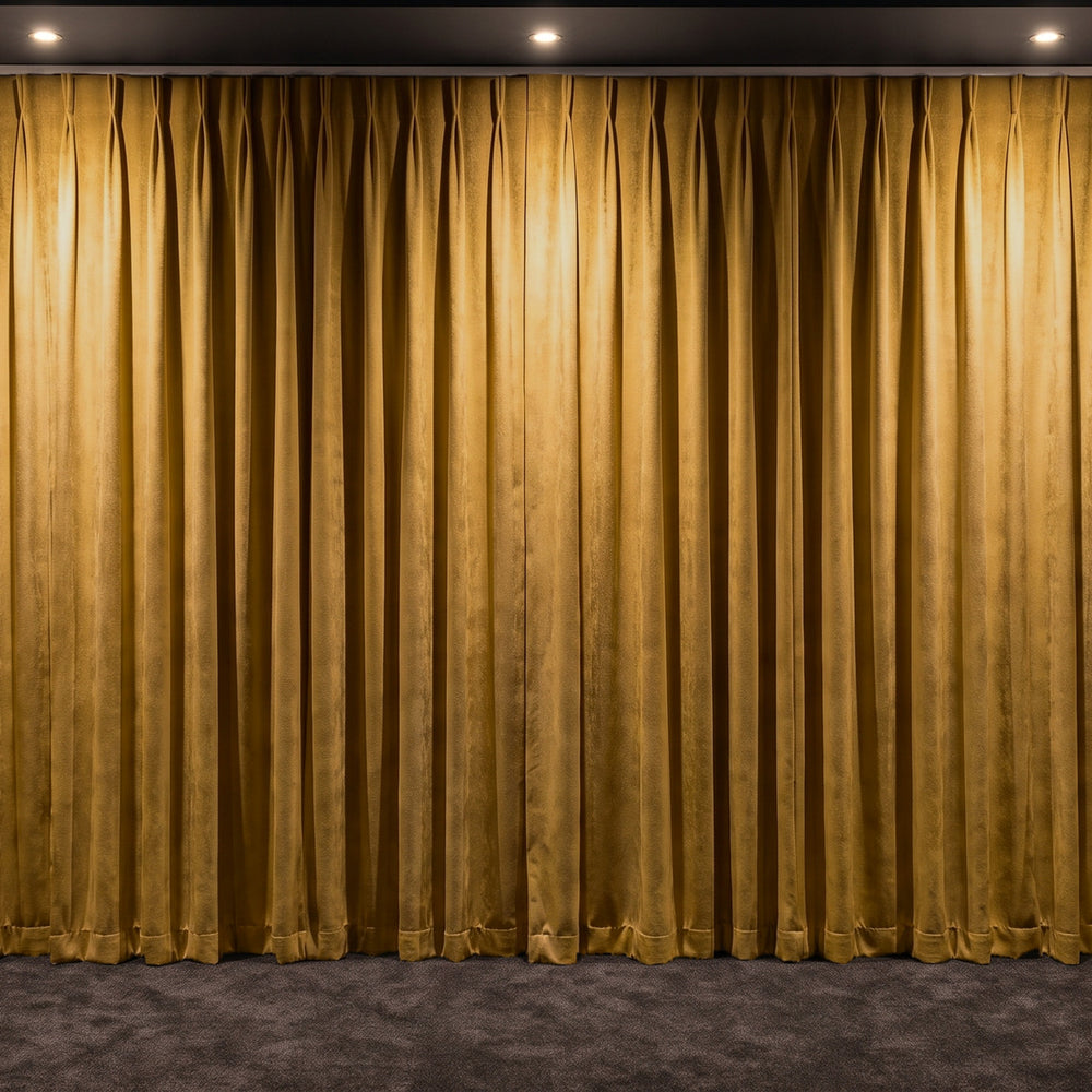 Amsterdam Curtain in Gold, twin pleat on a ceiling track