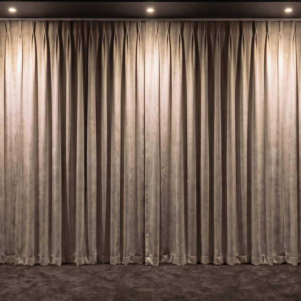 Amsterdam Curtain in Latte, twin pleat on a ceiling track