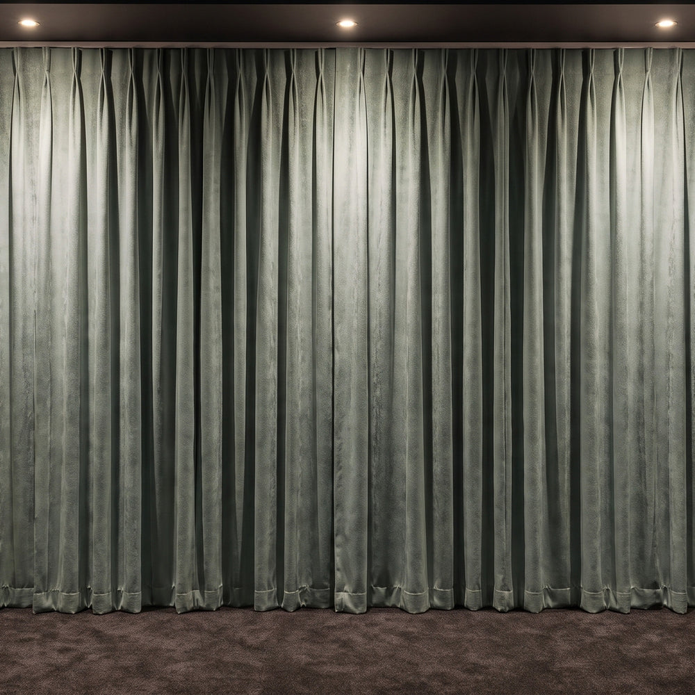Amsterdam Curtain in Sage, twin pleat on a ceiling track