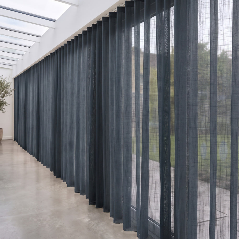 Astra Sheer Curtain in Charcoal, S-fold on a ceiling track