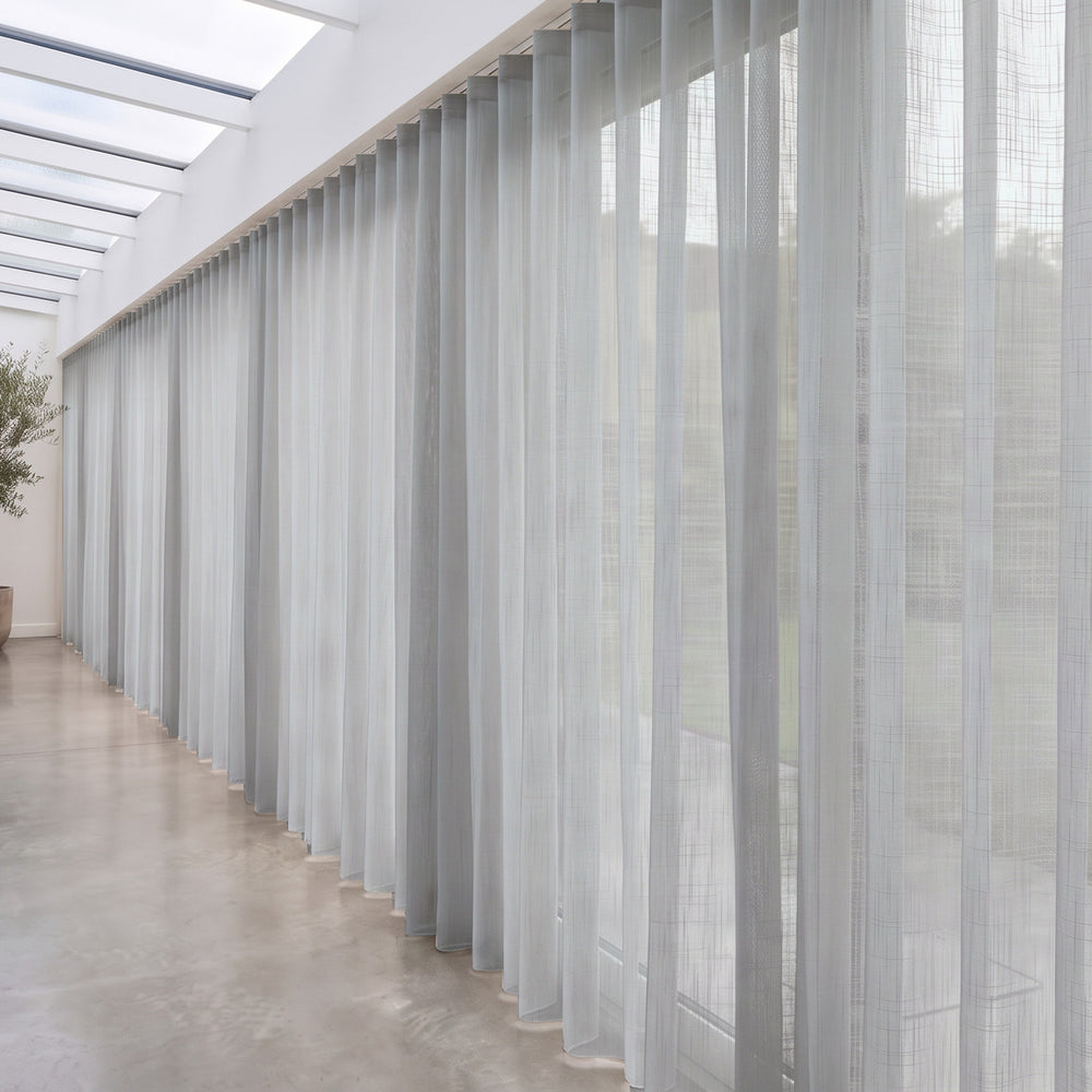 Astra Sheer Curtain in Moonlight, S-fold on a ceiling track
