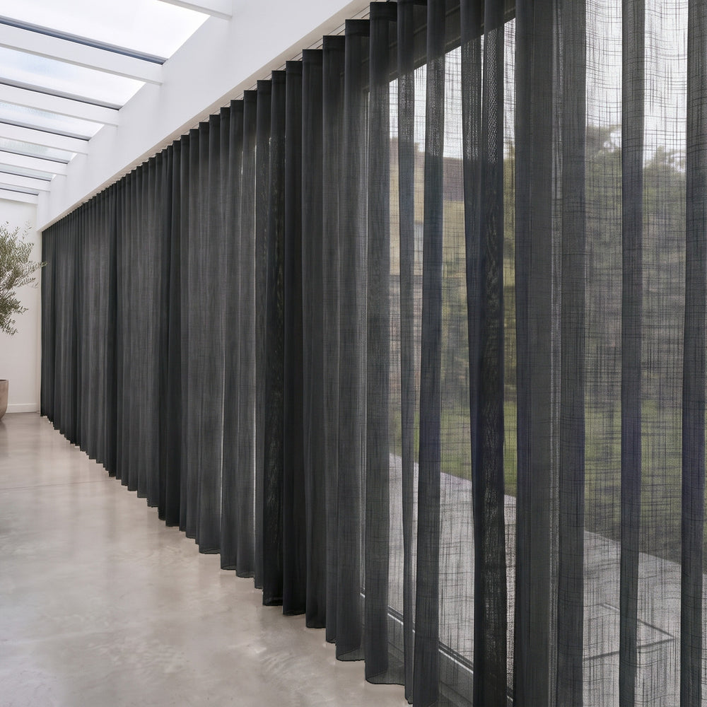 Astra Sheer Curtain in Onyx, S-fold on a ceiling track