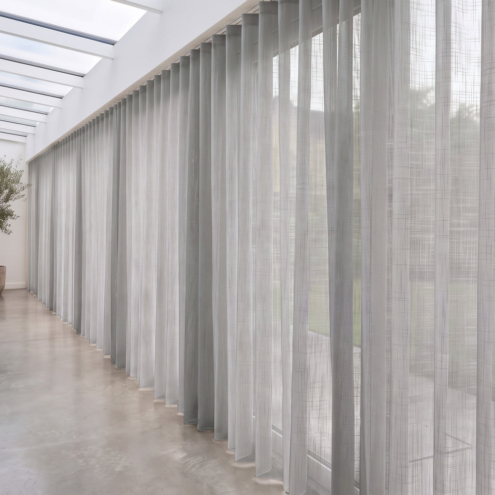 Astra Sheer Curtain in Quartz, S-fold on a ceiling track