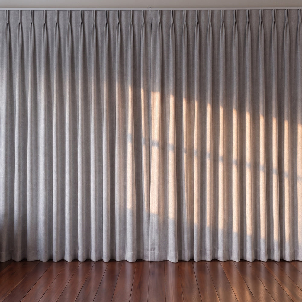Avena Blockout Curtain in Silver, twin pleat on a ceiling track