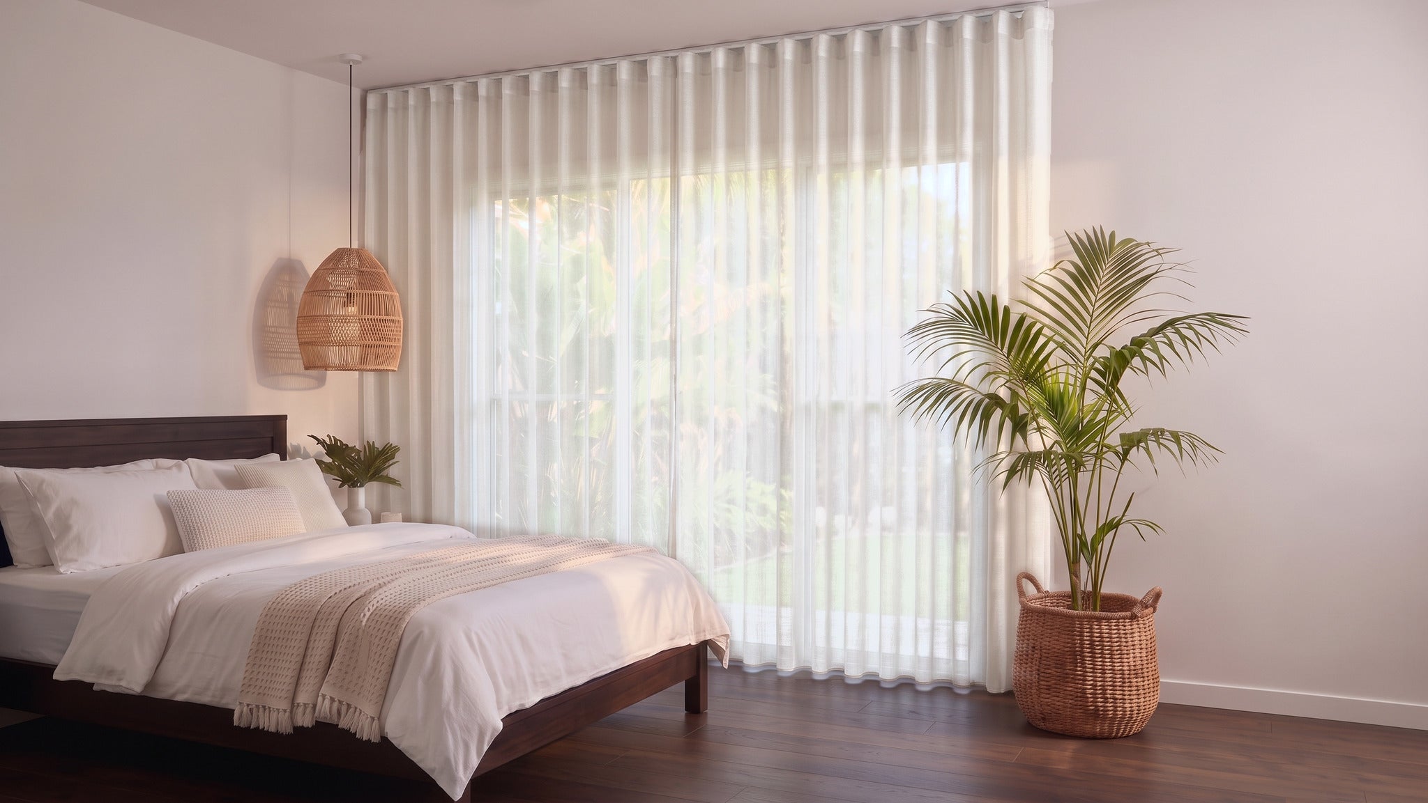 Bali Sheer Curtain in Blush, S-fold on a ceiling track