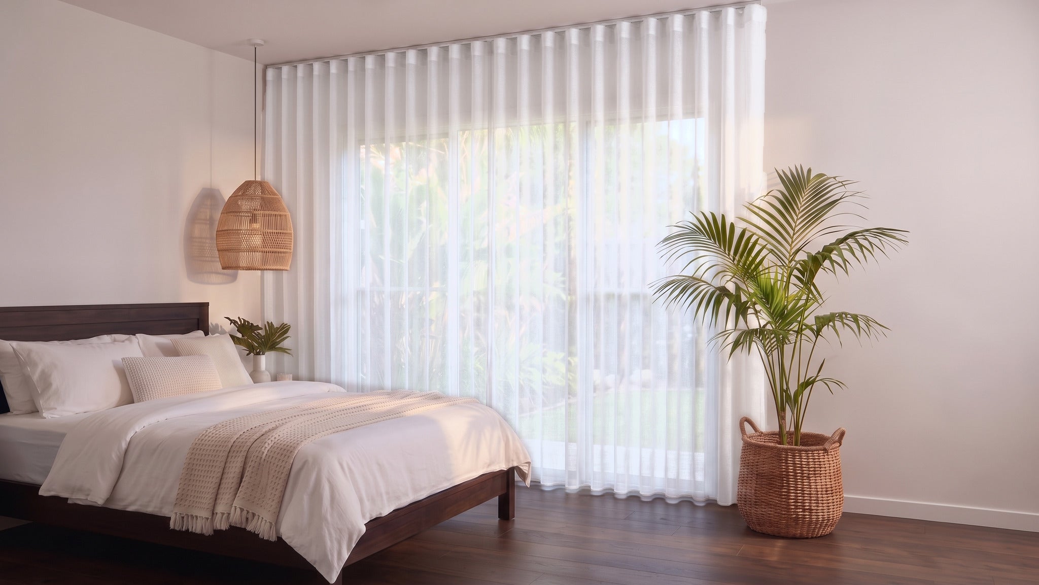 Bali Sheer Curtain in Chalk, S-fold on a ceiling track