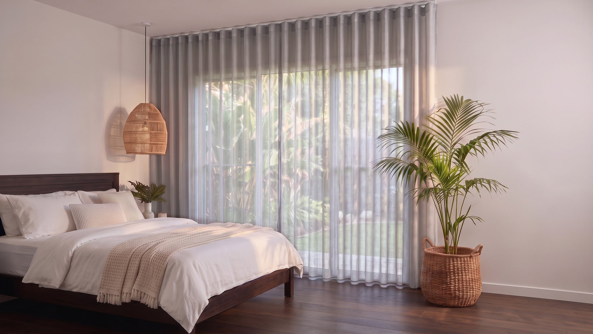 Bali Sheer Curtain in Donkey, S-fold on a ceiling track