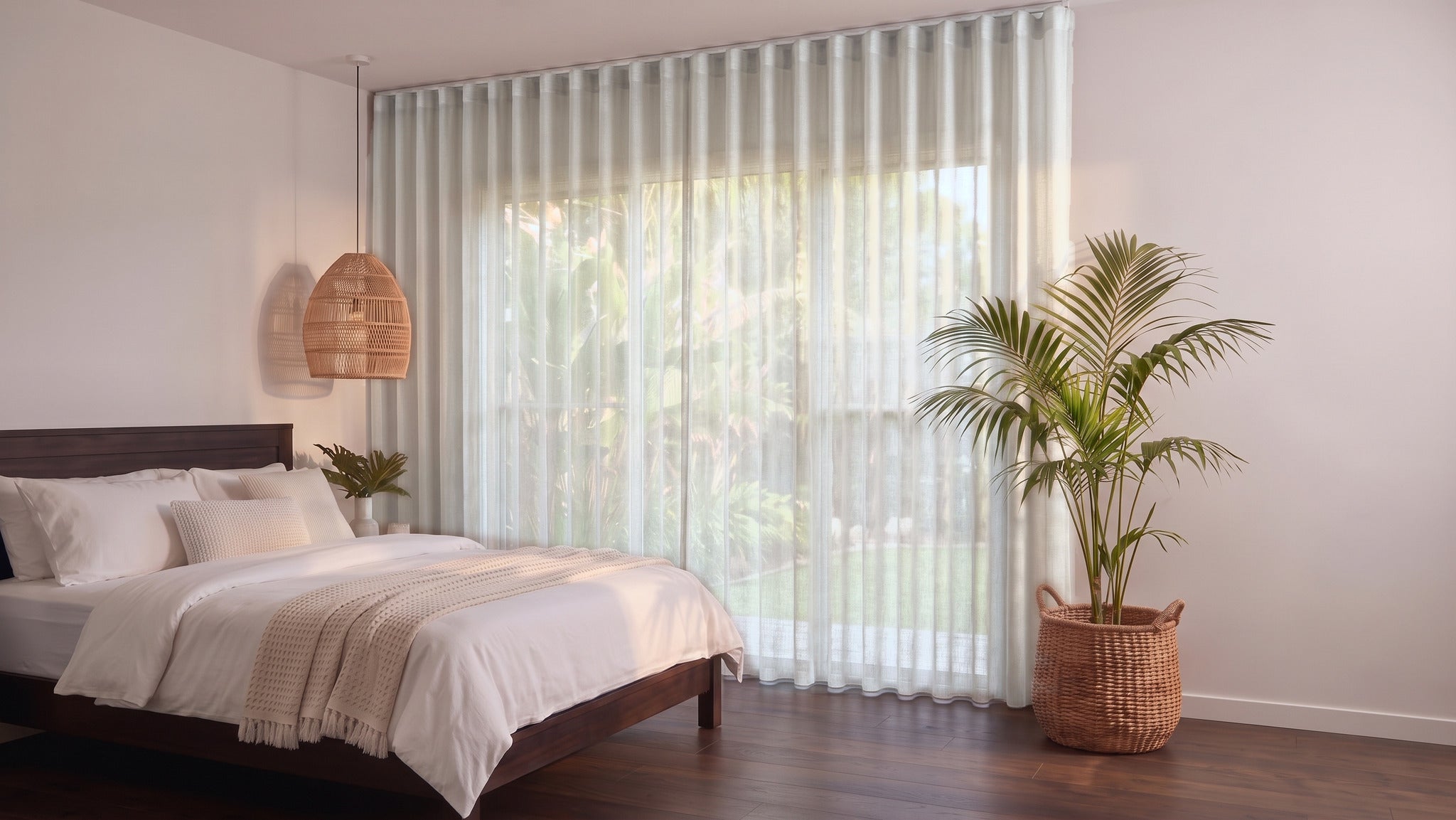 Bali Sheer Curtain in Driftwood, S-fold on a ceiling track