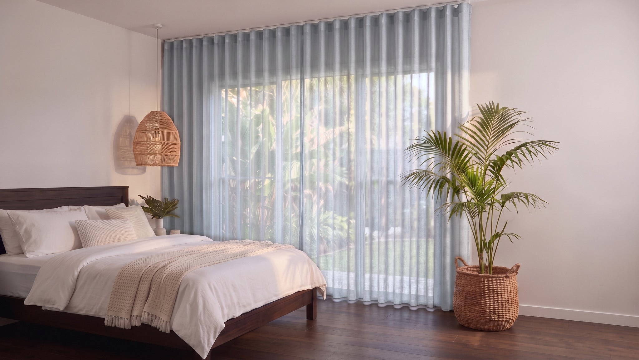 Bali Sheer Curtain in Duckegg, S-fold on a ceiling track