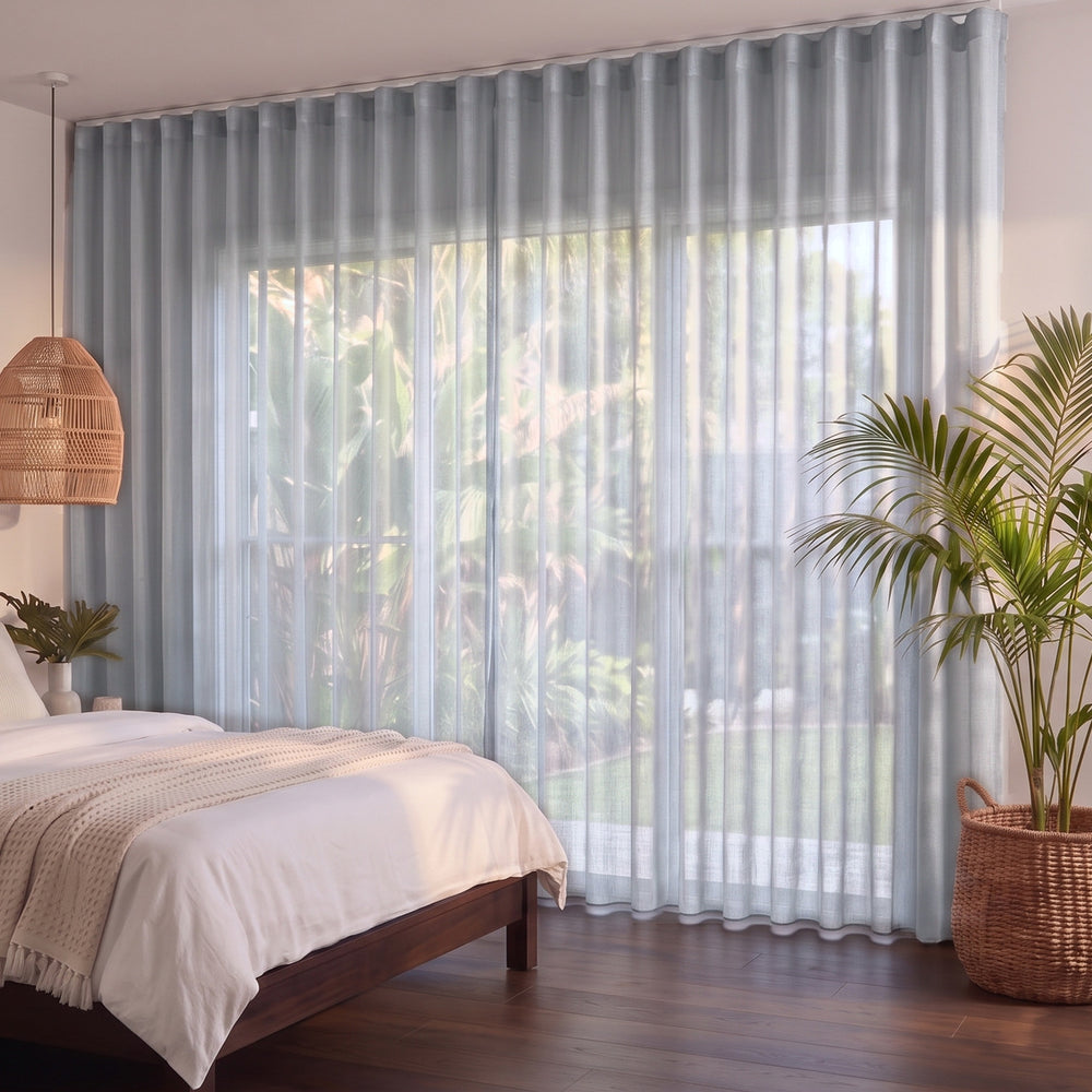 Bali Sheer Curtain in Duckegg, S-fold on a ceiling track