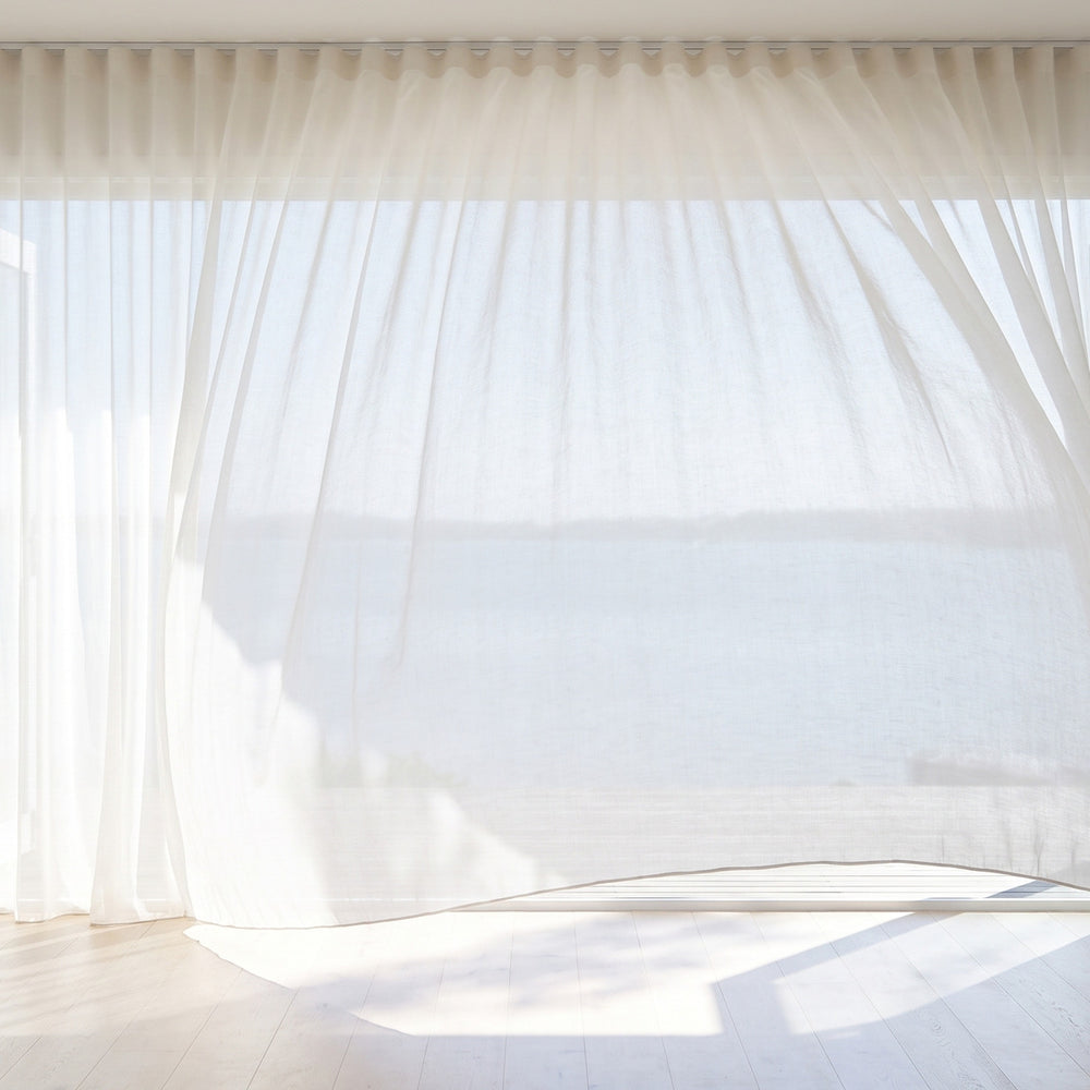 Bayview Sheer Curtain in Ivory, S-fold on a ceiling track