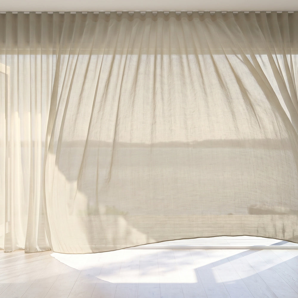 Bayview Sheer Curtain in Linen, S-fold on a ceiling track