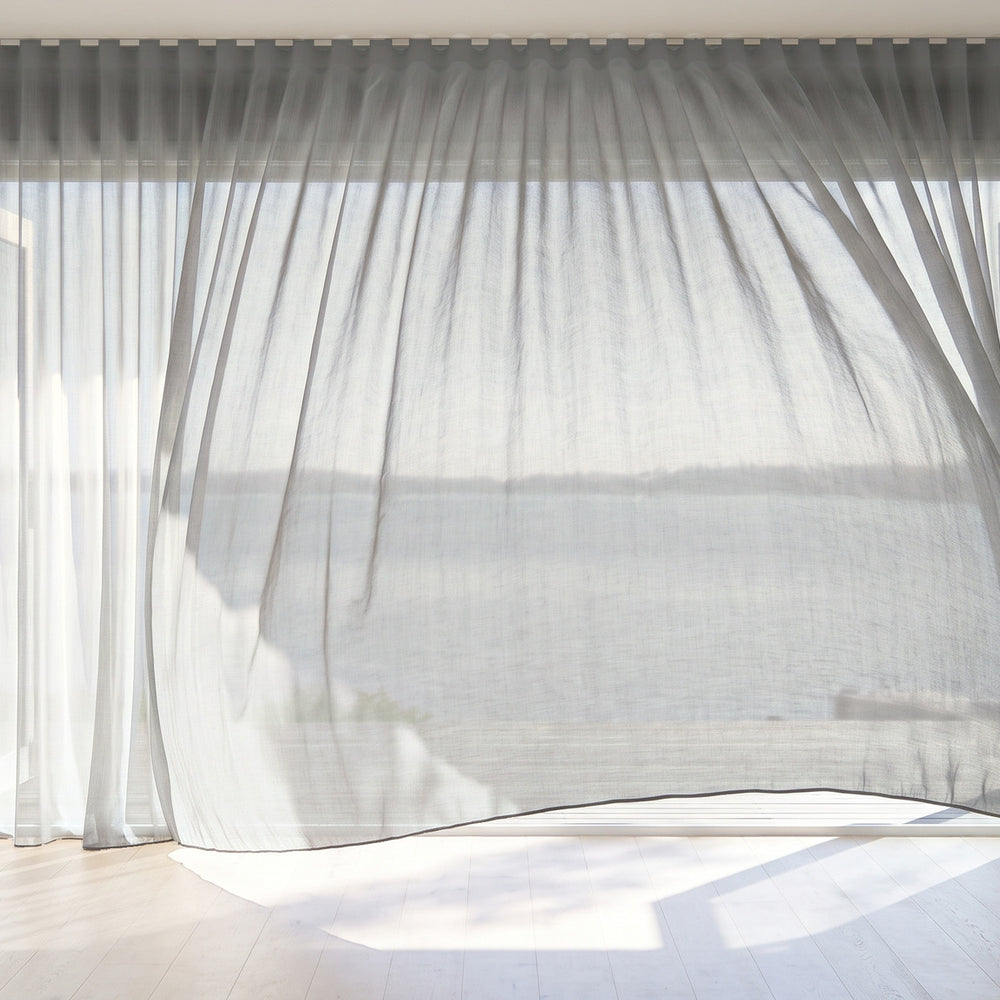 Bayview Sheer Curtain in Silver, S-fold on a ceiling track