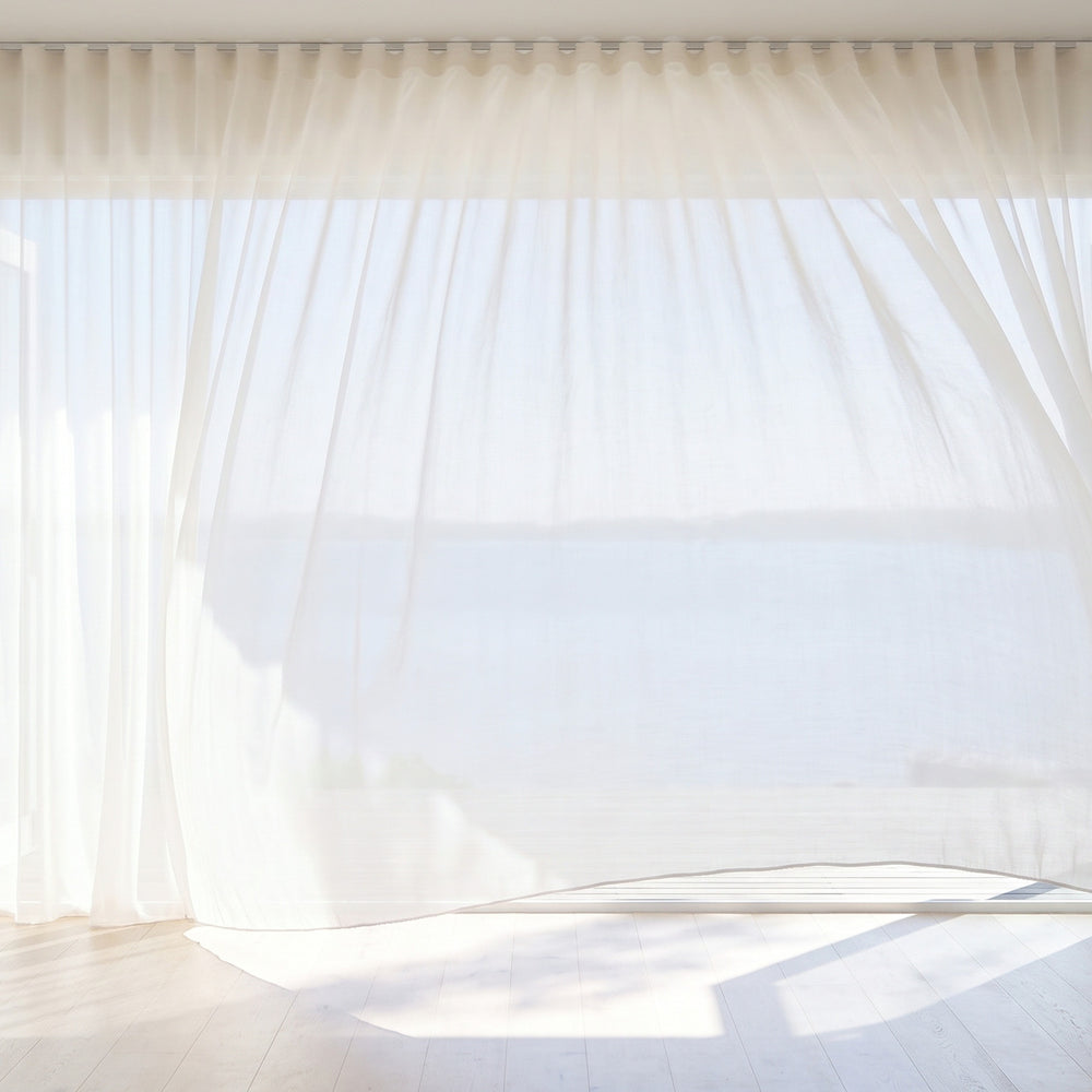 Bayview Sheer Curtain in White, S-fold on a ceiling track