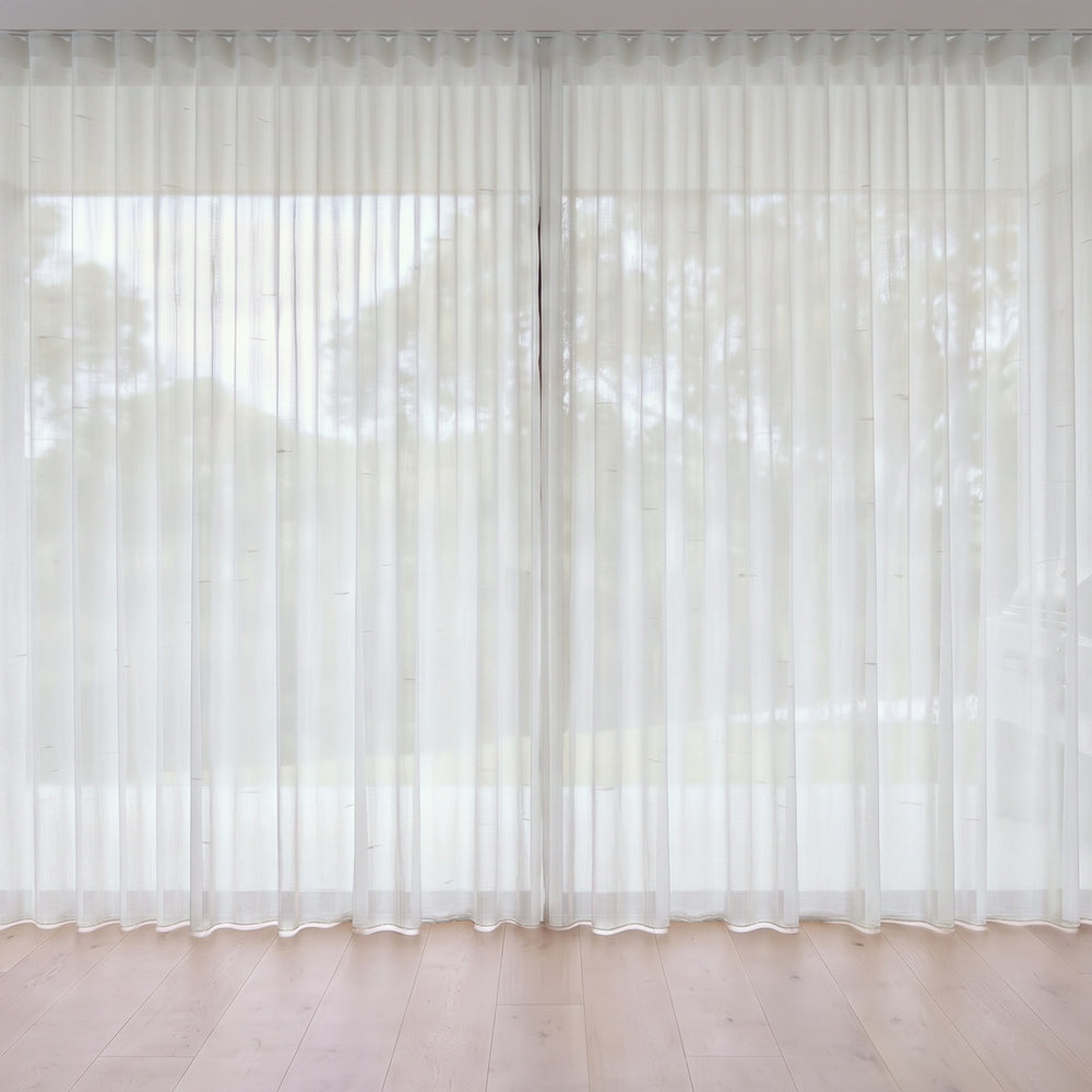 Blythe Sheer Curtain in Alabaster, S-fold on a ceiling track