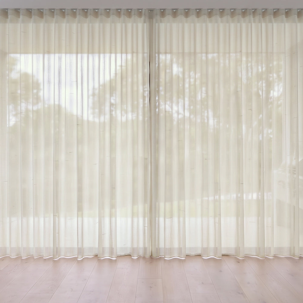 Blythe Sheer Curtain in Linen, S-fold on a ceiling track
