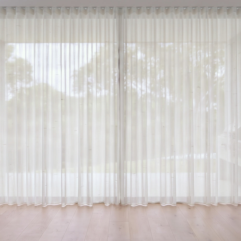 Blythe Sheer Curtain in Natural, S-fold on a ceiling track