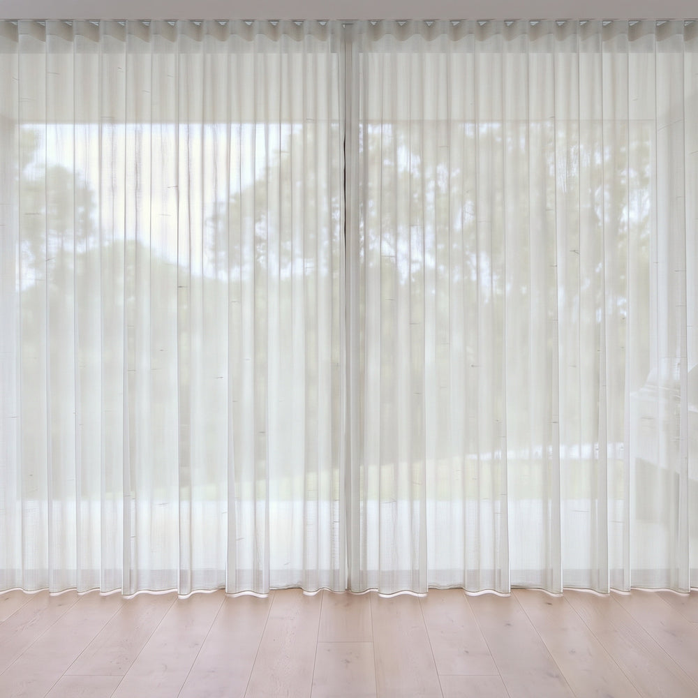 Blythe Sheer Curtain in Silver, S-fold on a ceiling track