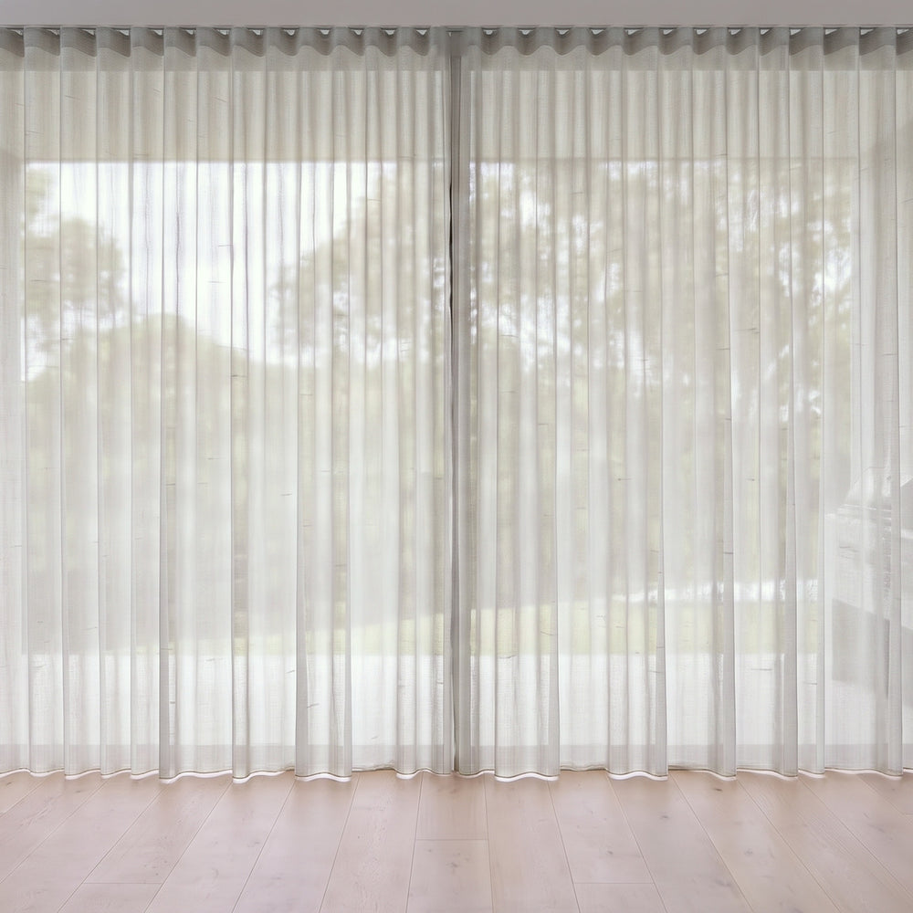 Blythe Sheer Curtain in Stone, S-fold on a ceiling track