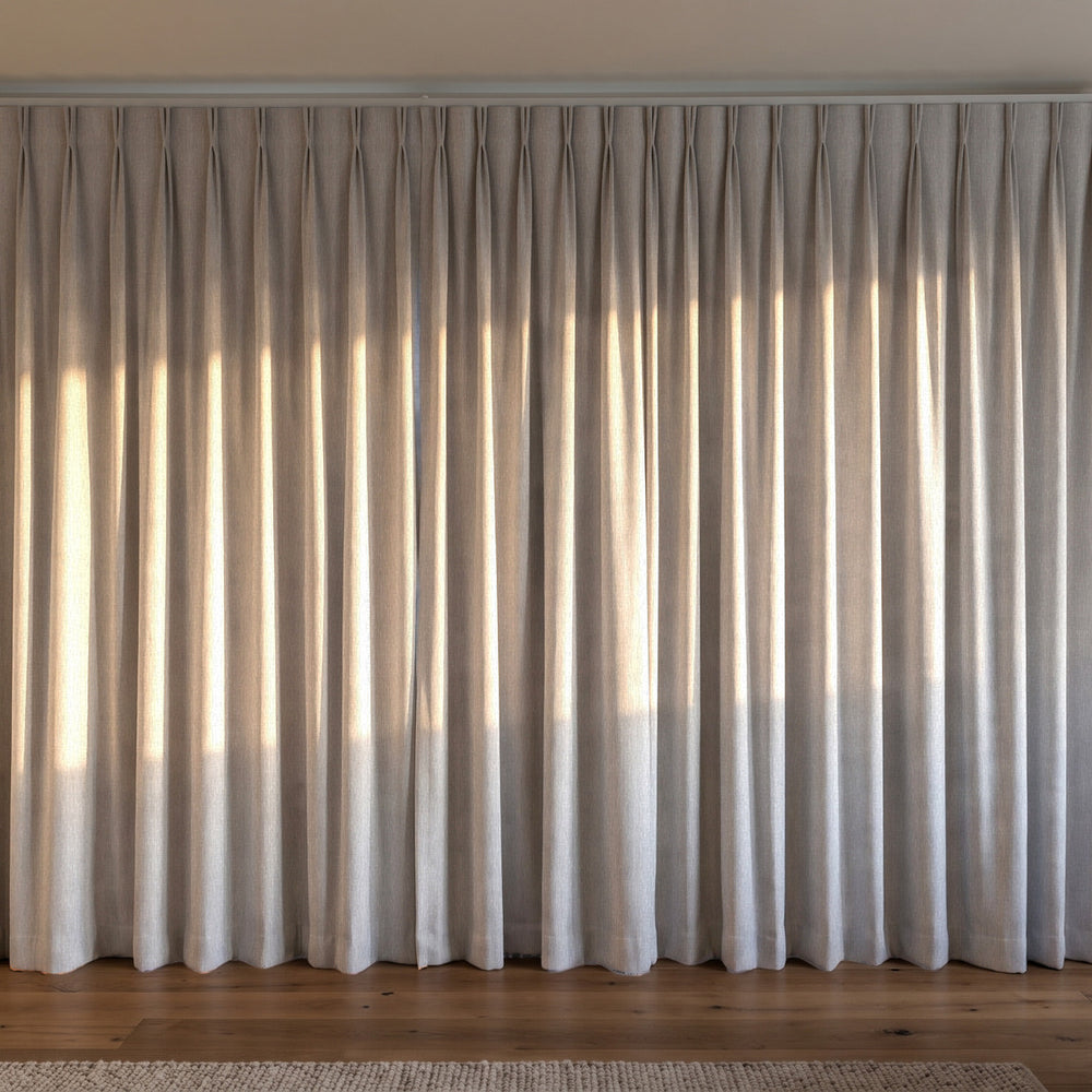 Breakaway Blockout Curtain in Marble, twin pleat on a ceiling track