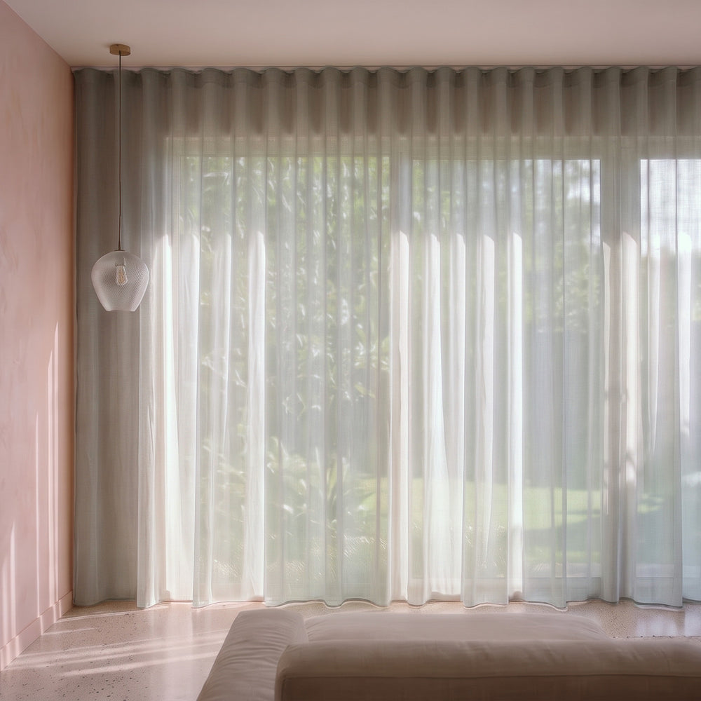 Burano Sheer Curtain in Vanilla, S-fold on a ceiling track