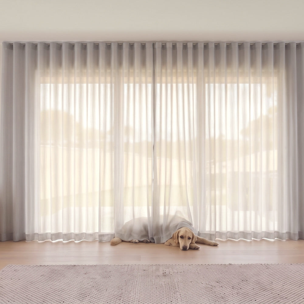 Cloud Sheer Curtain in Angora, S-fold on a ceiling track