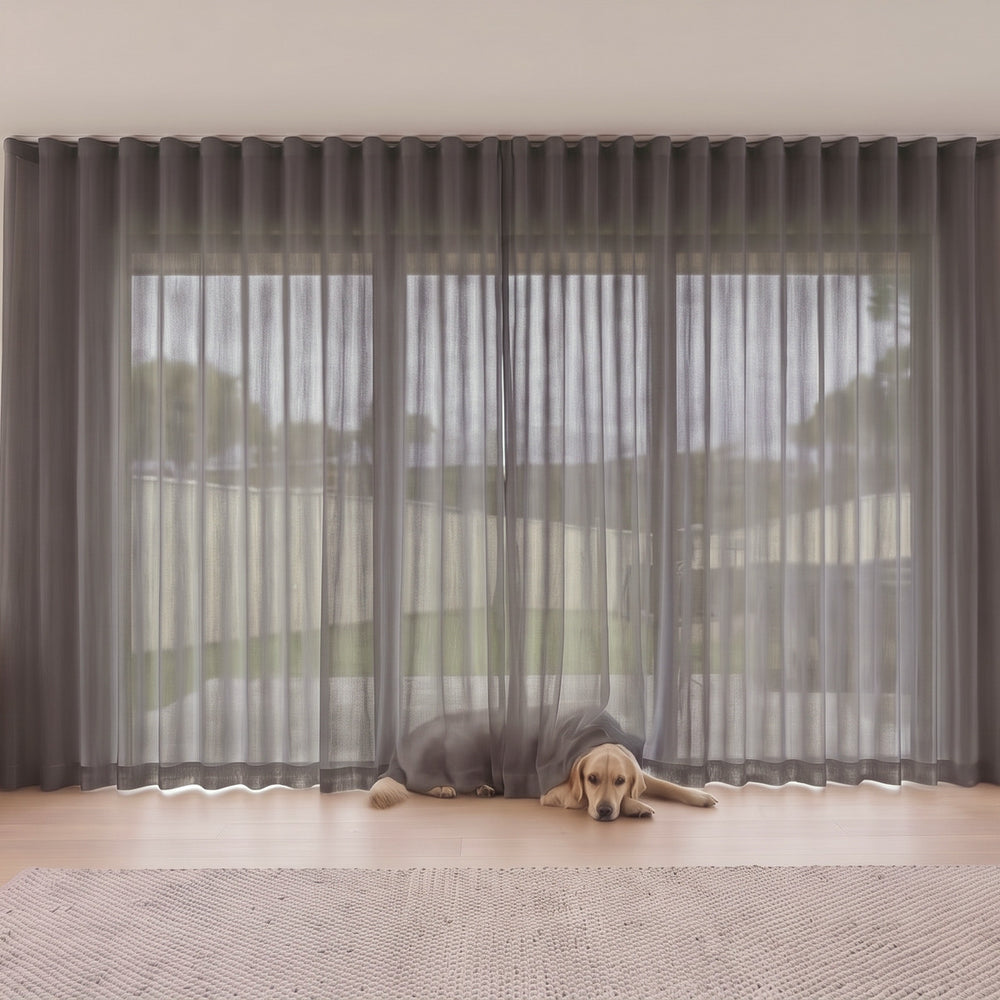 Cloud Sheer Curtain in Gravel, S-fold on a ceiling track