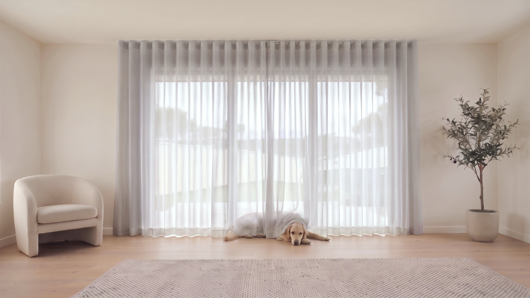 Cloud Sheer Curtain in Rope, S-fold on a ceiling track