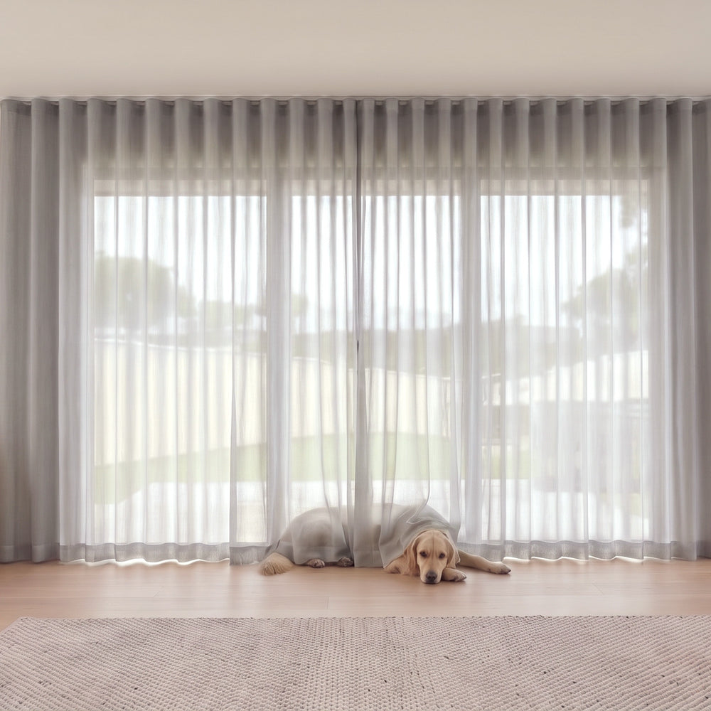 Cloud Sheer Curtain in Vapour, S-fold on a ceiling track