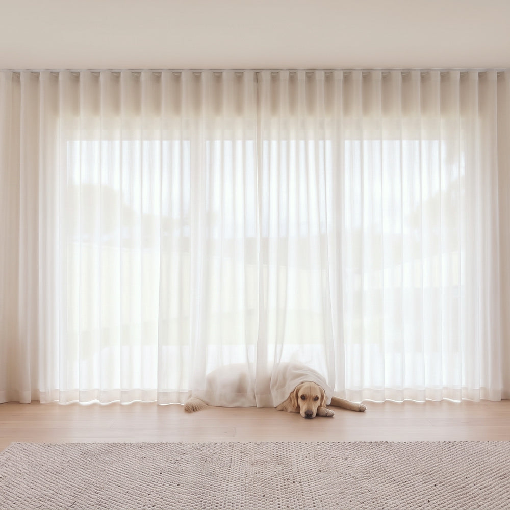 Cloud Sheer Curtain in Whisper, S-fold on a ceiling track