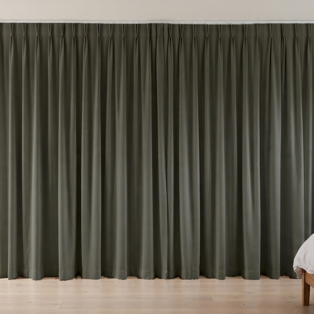 Flannery Blockout Curtain in Forest, twin pleat on a ceiling track