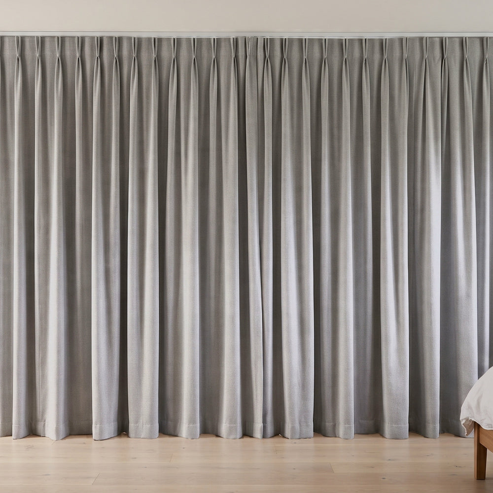 Flannery Blockout Curtain in Fossil, twin pleat on a ceiling track