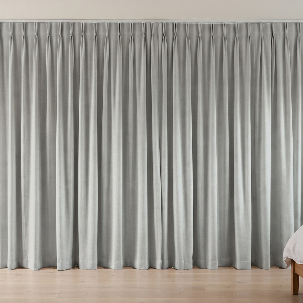 Flannery Blockout Curtain in Sage, twin pleat on a ceiling track