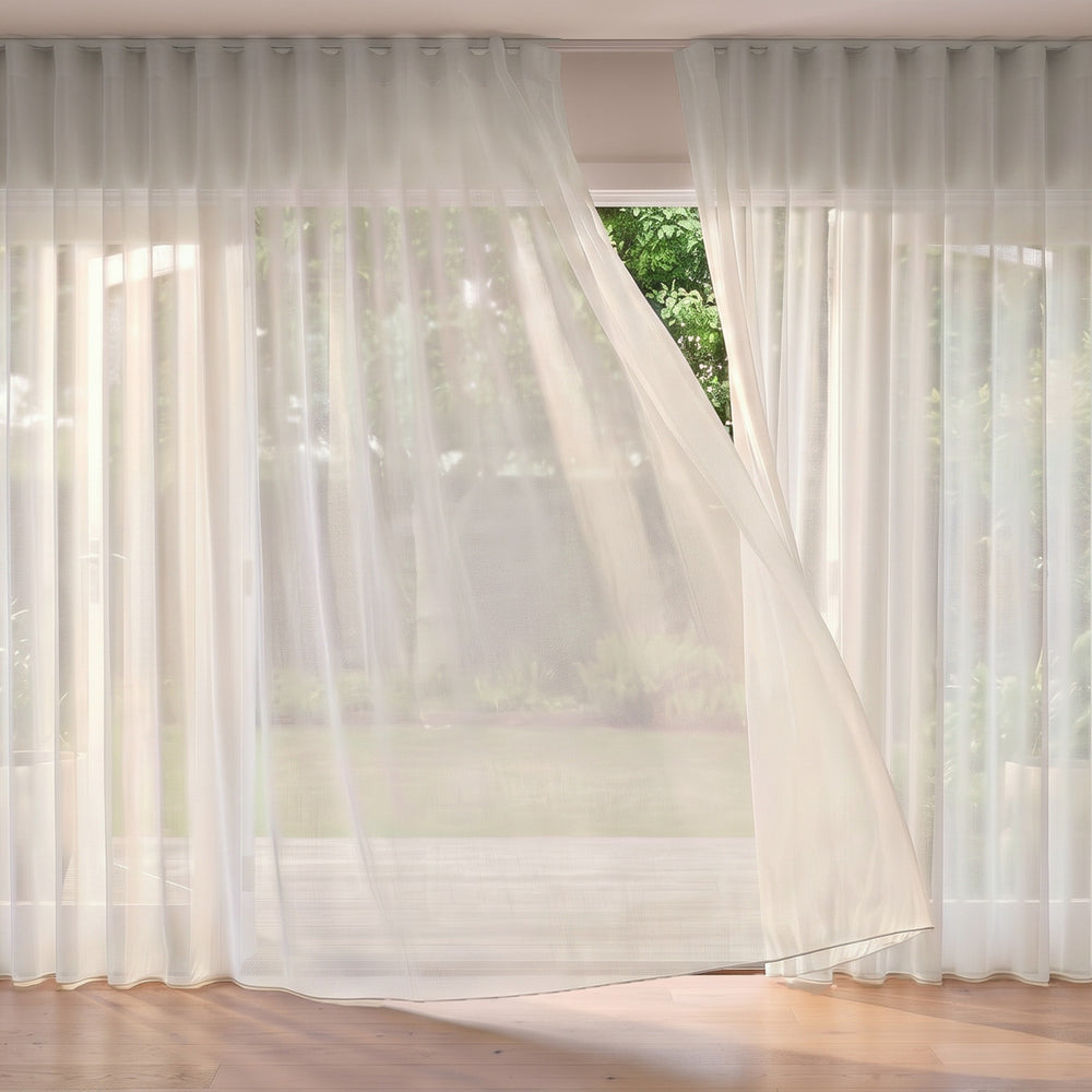 Flaxen Sheer Curtain in PFP, S-fold on a ceiling track