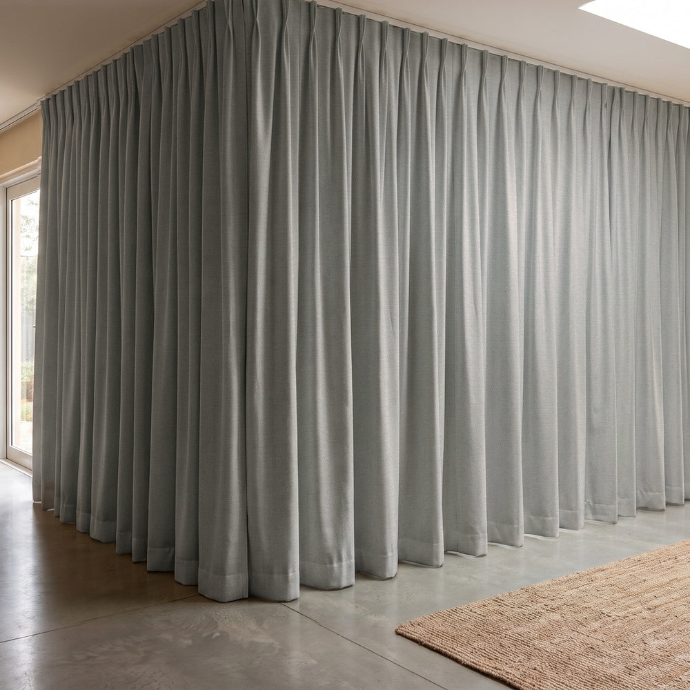 Galaxy Blockout Curtain in Aurora, twin pleat on a ceiling track