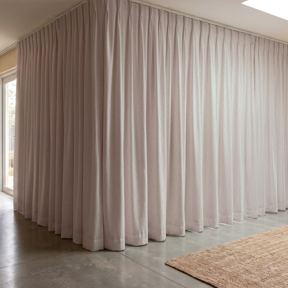 Galaxy Blockout Curtain in Dusk, twin pleat on a ceiling track