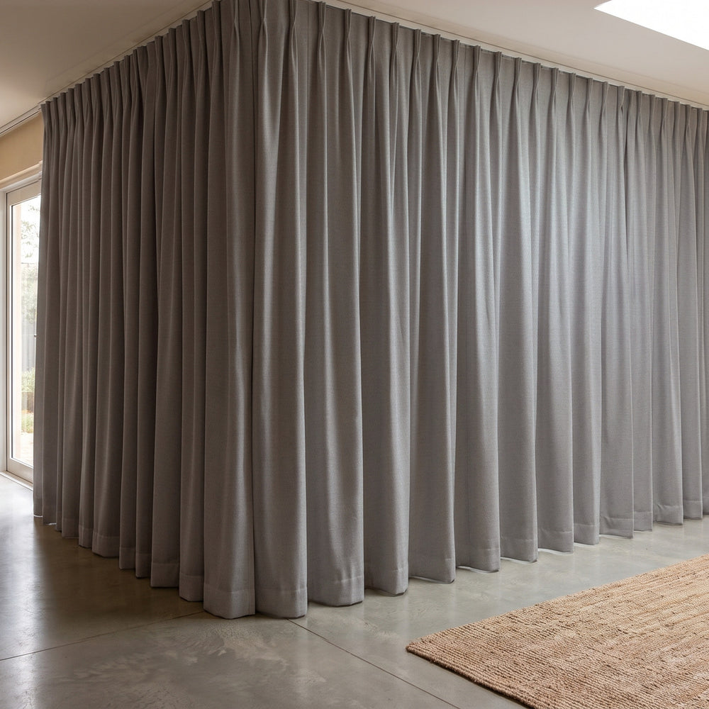 Galaxy Blockout Curtain in Halley, twin pleat on a ceiling track