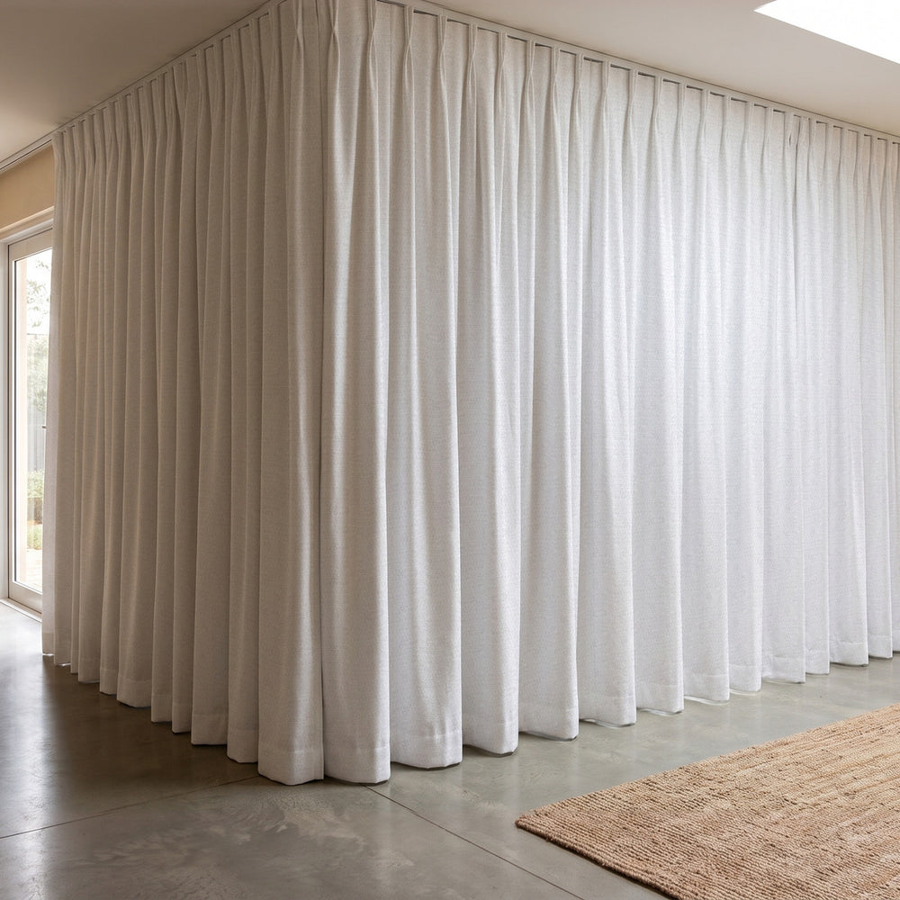 Galaxy Blockout Curtain in Jupiter, twin pleat on a ceiling track