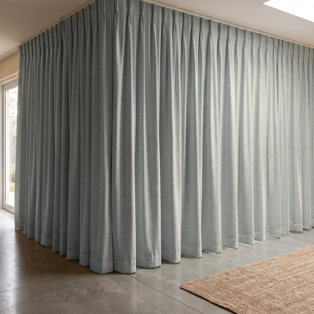 Galaxy Blockout Curtain in Nebula, twin pleat on a ceiling track
