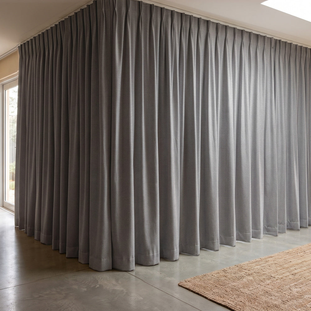 Galaxy Blockout Curtain in Twilight, twin pleat on a ceiling track