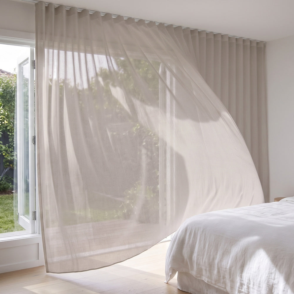 Graceful Sheer Curtain in Boudoir, S-fold on a ceiling track