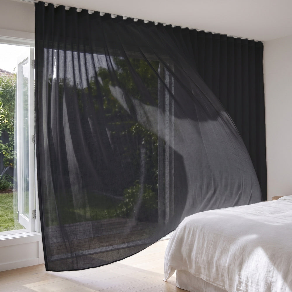 Graceful Sheer Curtain in Charcoal, S-fold on a ceiling track