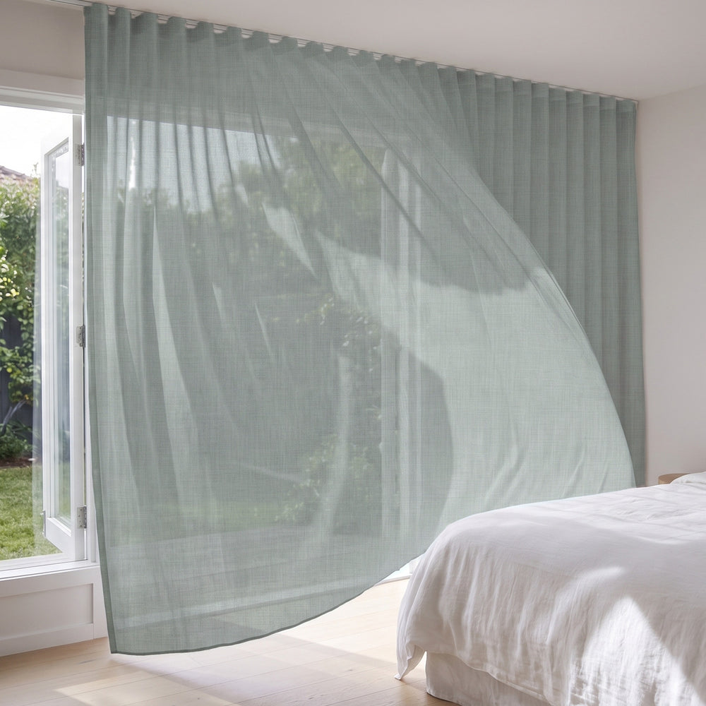 Graceful Sheer Curtain in Duckegg, S-fold on a ceiling track