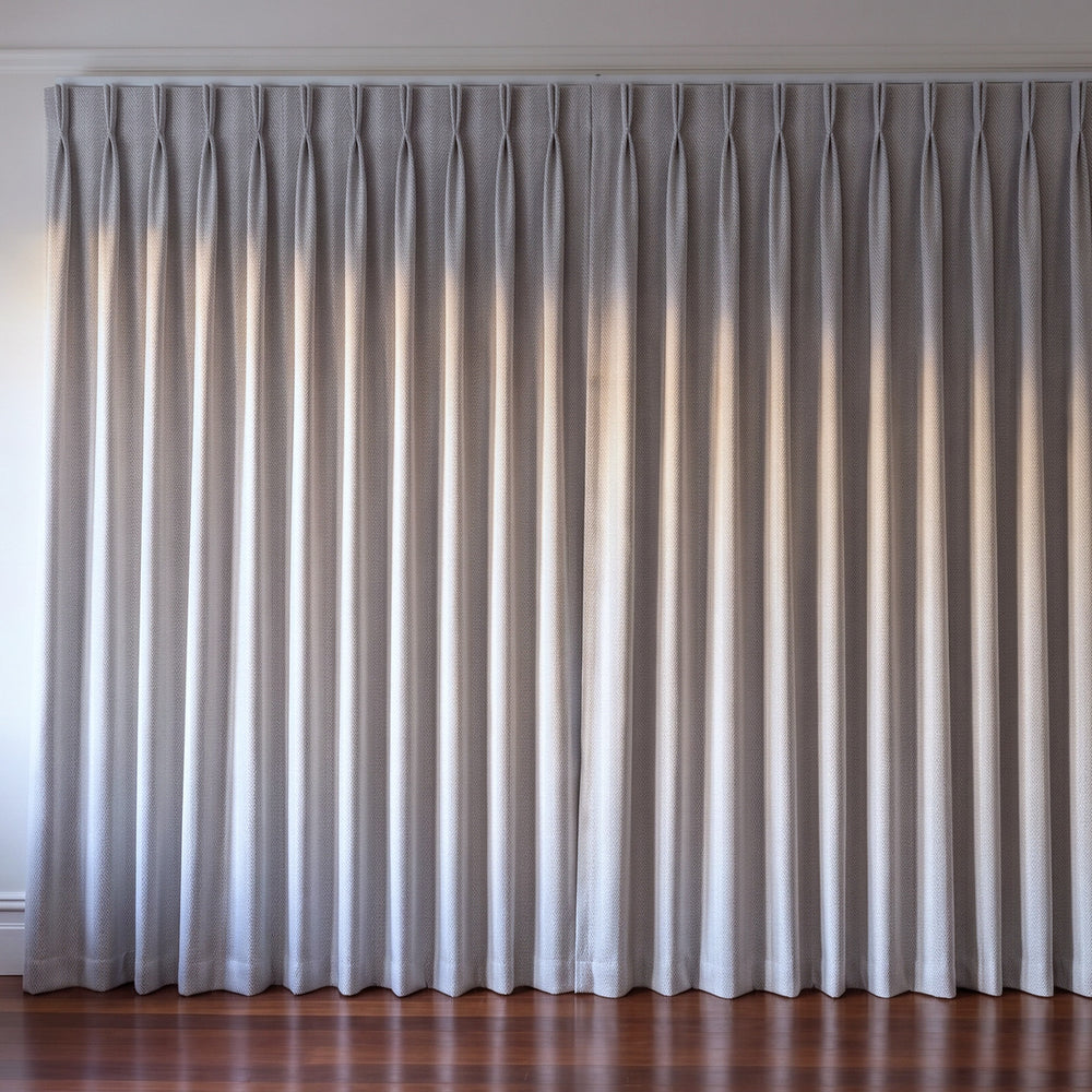 Halifax Blockout Curtain in Cloud, twin pleat on a ceiling track